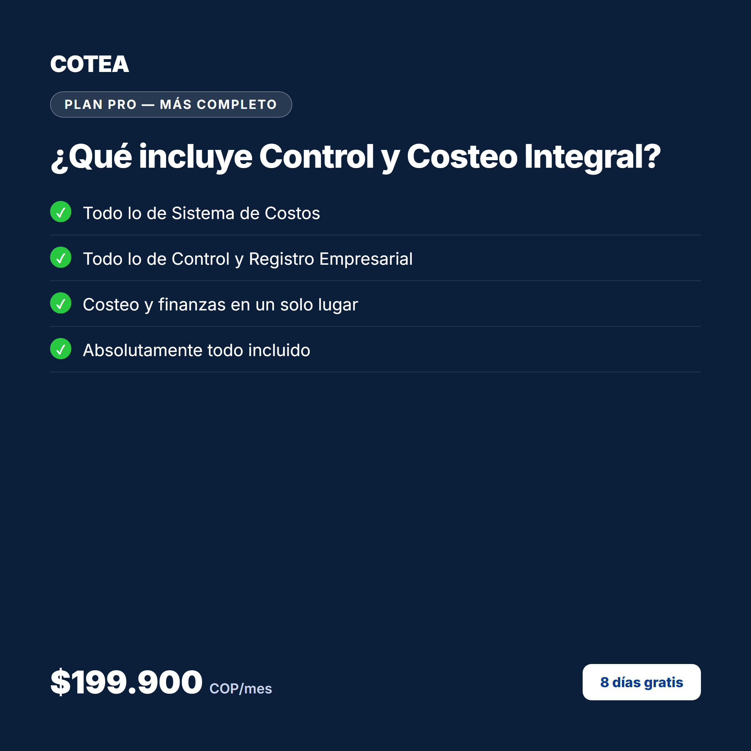 Qué incluye Control y Costeo Integral